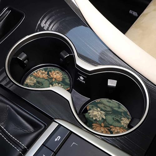 Portavasos para auto de madera estampado Water Lily Lines 2.6" 2 pzas miniatura 7