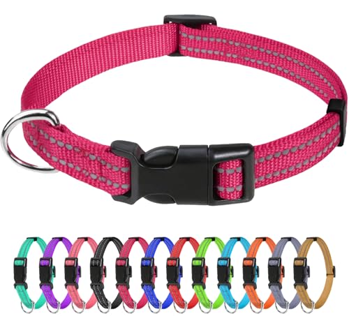 TagME Collare per Cani in Nylon Riflettente, Fibbia Staccabile Durevole, Collari Di Sicurezza Regolabili per Cuccioli, Rosa Caldo, Larghezza 1.0 cm