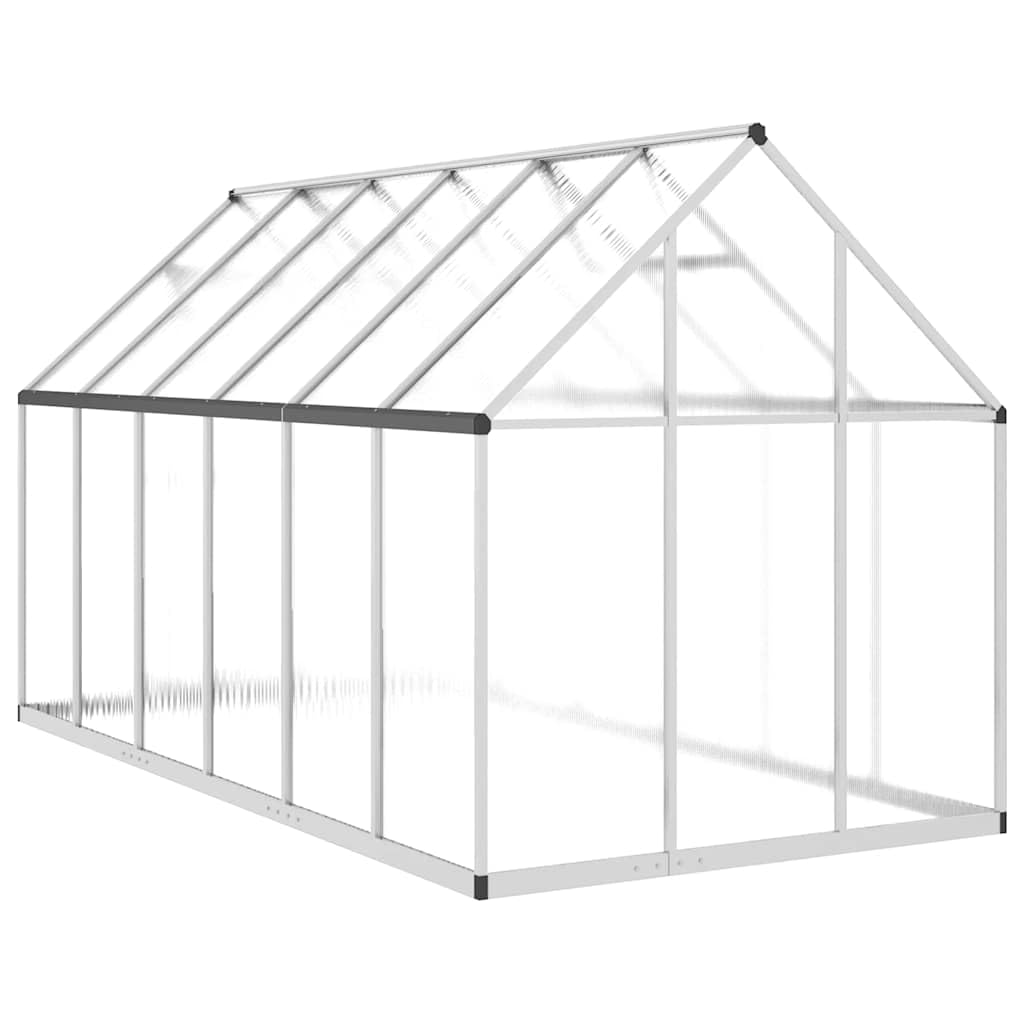 Aluminiowa szklarnia 334x169x195 cm srebrna | Odporna na warunki atmosferyczne rama, płyta poliwęglanowa, 5-kątne okno wentylacyjne, drzwi skrzydłowe