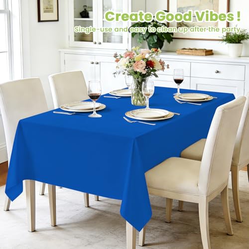 Image of Mulbozy Blue Plastic Table Cloth Disposable 4 Pack, 54 x 108 Inch Tablecloths Rectangle, Royal Blue Plastic Table Cover for Party Decor
