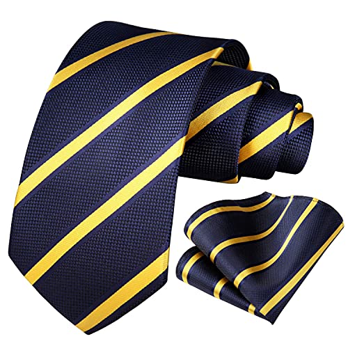Image of HISDERN Stripe Tie Mens Ties with Pocket Square Set Classic 3.4'' Silk Formal Necktie Handkerchief for Business Wedding