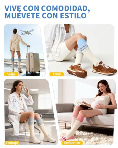 CAMBIVO Medias de Compresión Mujer, Calcetines Compresion 15-20 mmHg, Compression Socks de Moda, Calcetines Altos para Running, Yoga, Viaje, Senderismo, Embarazo, Trabajo, Enfermera, Uso Diario - imagen 7