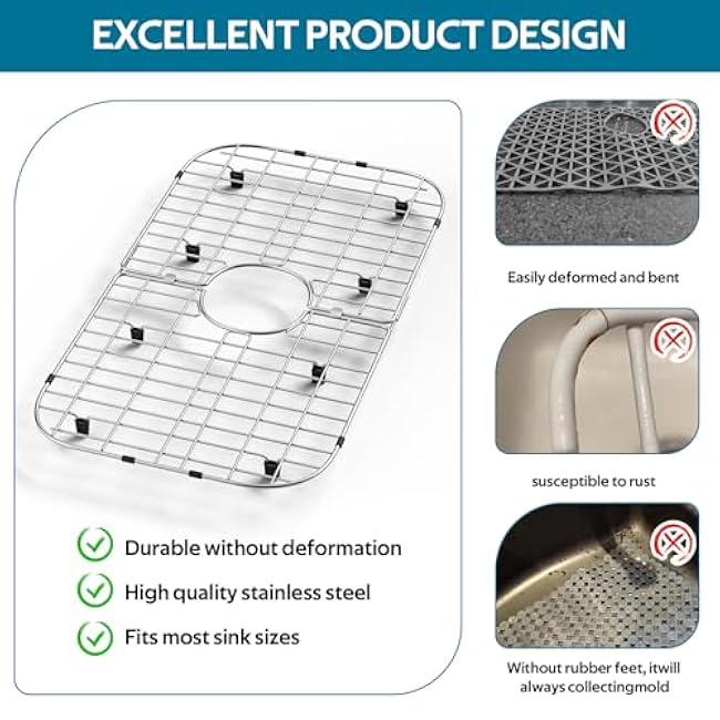 Sink Protector Stainless Steel 26 x 14 ¨C Rectangular Extra Large Sink Grid for Kitchen Sink Bottom, Rust-Resistant Drainage Rack with Scratch Prevention Centered Drain