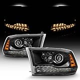 For 2013-2019 RAM 1500 2500 3500 Black LED Projector Headlights Left+Right Pair Set