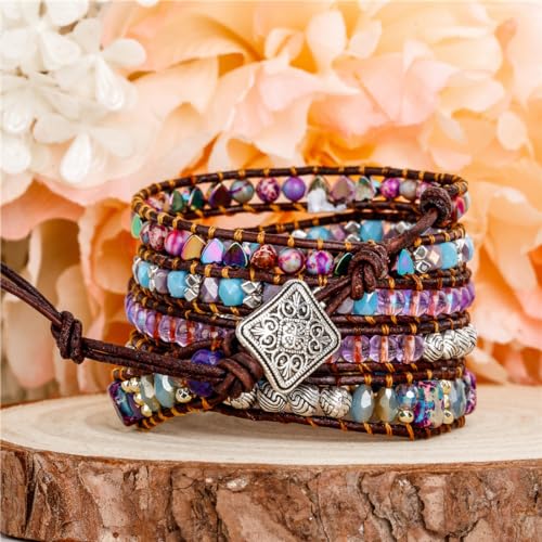YGLINE Natural Stone Bracelet 3 Wraps Bracelet Handmade Boho Bracelet for Women Bracelet3