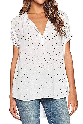 roswear Women's Casual Polka Dots Blouse Short Sleeve Top Shirt White X-Large