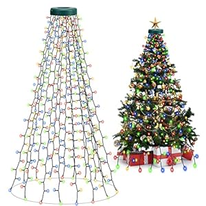 Nekano Christbaumbeleuchtung mit Ring Lichterkette Weihnachtsbaum,2M 400 LEDs Weihnachtsbeleuchtung mit 8 Modi,Lichterketten Außen Innen LED Weihnachtsbaumbeleuchtung für Christbaum Tannenbaum