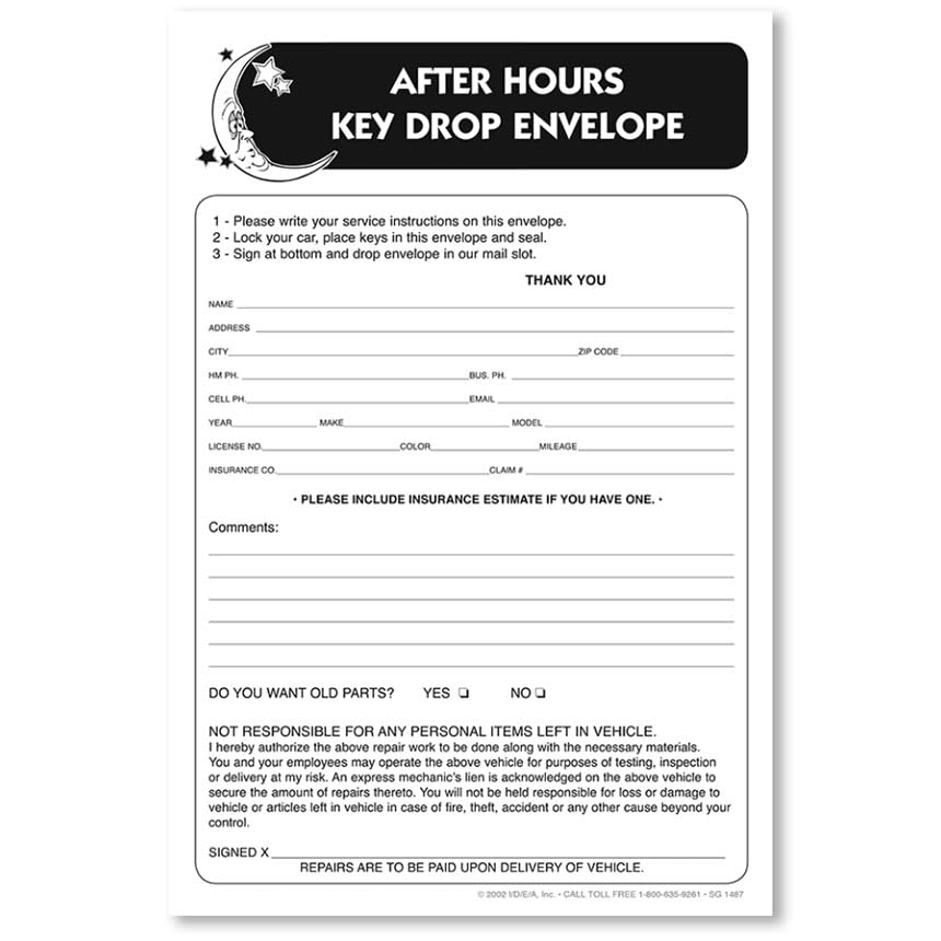 Key Drop Envelopes Autobody 6x9 (100)