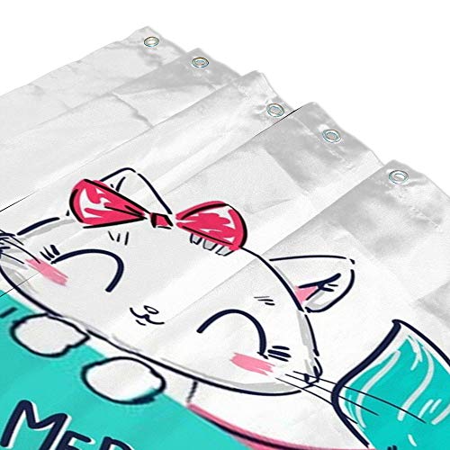 Rideau de douche imperméable en tissu chat sirène polyester 150x180cm - 4