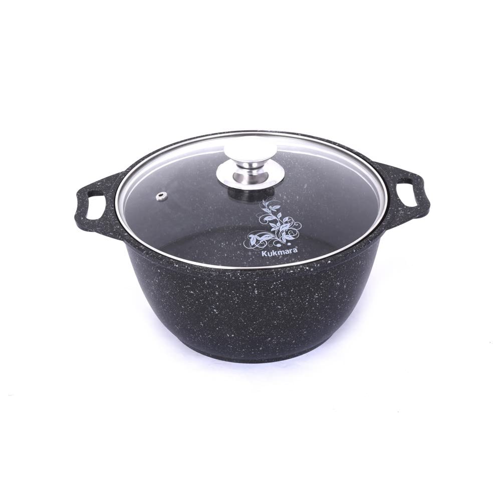 Aluminum Wok Cooking Pot Non-Stick Pot with Glass Lid (dark marble) Camping Cookware Dutch Oven Kitchen Pot 2.1-qt. (2 L)