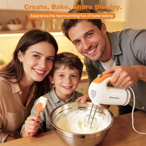 Image of 300W 5-Speed Electric Hand Mixer with 3 Thickened Nesting Mixing Bowls, Measuring Cups and Spoons, Complete Kitchen Cake Mixer with Paddle, Dough Hook and Whisk for Baking