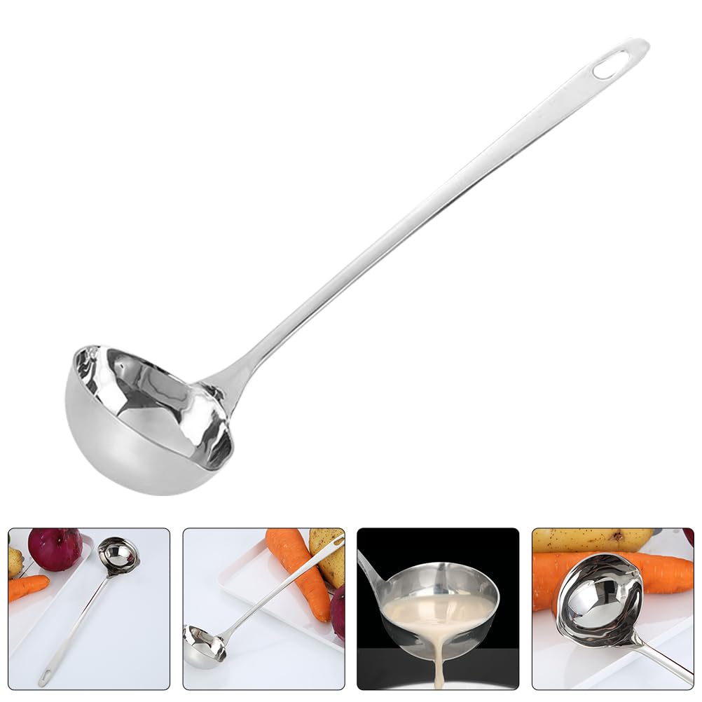 Cuchara con boquilla, cucharón de sopa para el hogar, cucharón de sopa de acero inoxidable, cucharones de cocina para servir, cuchara de acero inoxidable, suministros de hotel, acero