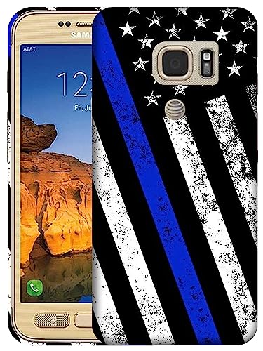 SM Cases Compatible with Samsung Galaxy S7 Active Case - Thin Blue Line Grunge USA Police Flag 3D Printed Design Phone Back Hard Plastic Cover.