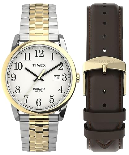 Timex メンズ イージーリーダーウォッチ, ツートーン/ツートーン/ホワイト/38mm。, 38mm, 読みやすい腕時計。