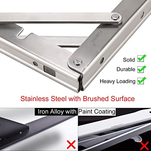 Image of YUMORE Folding Shelf Brackets 8 inch, Max Load: 300lb Heavy Duty Stainless Steel Collapsible Shelf Bracket for Table Work Bench, Space Saving DIY Bracket, Pack of 2