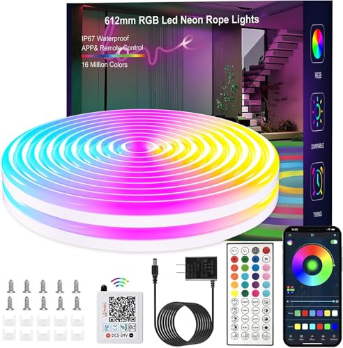 Image of Nexillumi 5 Meter Neon Light Strip - RGB Smart LED Rope Light with App & Remote, Waterproof Indoor Outdoor Neon LED Strip Light for Room Decor, Gaming, Music Sync DIY Neon Sign Board.