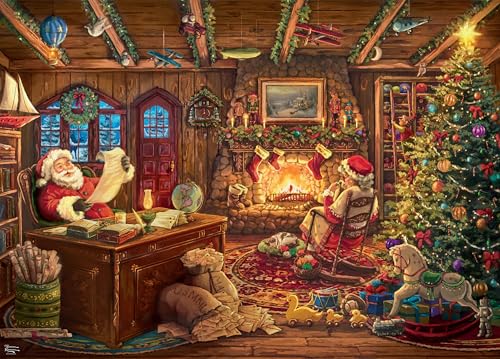 Buffalo Games - Rompecabezas Thomas Kinkade Santa Checking His List de 1000 piezas | Para Adultos, Estuche coleccionable, Tamaño terminado 26 x 19 pulgadas, Incluye póster miniatura 2