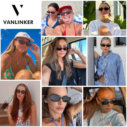 VANLINKER Retro Rectangle Polarized Sunglasses for Women Men Small 90s Style Vintage Trendy Narrow Rectangular Frame VL98132