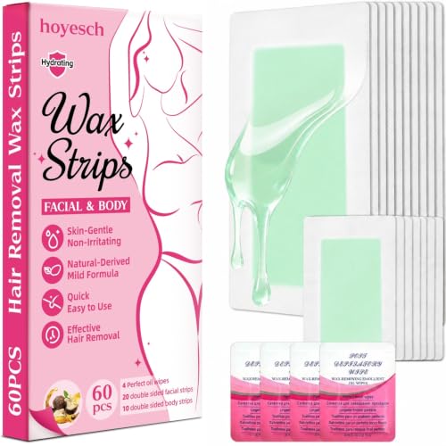 60PCS Wax Strips - 40 Facial &amp; 20 Body Waxing Kit for Women