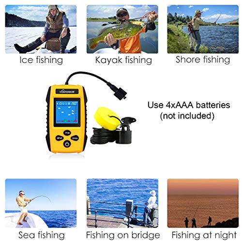 Venterior Portable Fish Finder Ice Kayak Fishing Gear Depth Finder With Lcd Display And Sonar Transducer (Orange) #TOP4