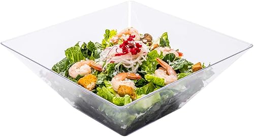 Cuencos cuadrados de plástico de 160 onzas, 25 cuencos cuadrados grandes de plástico para servir, reciclables, resistentes a las grietas, cuencos