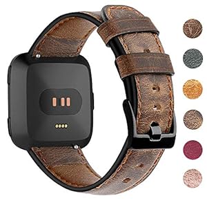 EZCO Leather Bands Compatible with Fitbit Versa/Versa 2 / Versa Lite, Vintage Genuine Leather Band Replacement Strap…