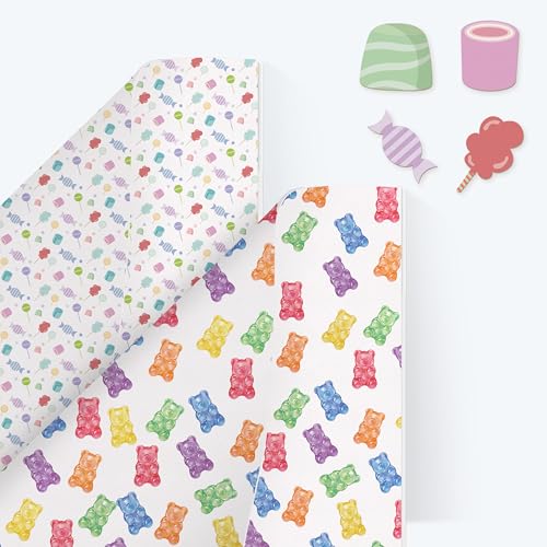 Cheerland Candyland Wrapping Paper Gummy Candy Gift Wrap Candy Bear Themed Birthday Party Baby Shower Decorations and Supplies for Boys Girls Bday Colorful Wedding Party Supplies Pack of 12 Sheets