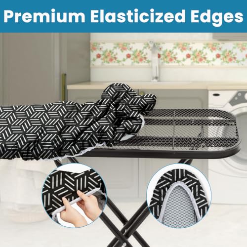 Image of Black Ironing Board Cover and Pad 15x54, RAINHOL Extra Thick Standard Size | Full Size Aluminum Coated Iron Table Cover, Stain & Scorch Resistant with Elastic Edge