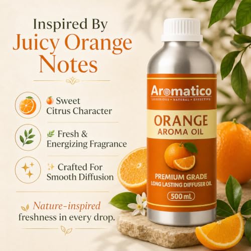 Image of AROMATICO Orange Diffuser Oil with Strong, Long-Lasting Aroma for Homes, Offices & Showrooms | Aromatherapy, Diffusers, Air Purifiers, Vaporizers - 500 ml