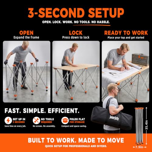 Image of 30 inch Tall Portable Folding Workbench 2x4 FT, 2500 lbs Heavy Duty Collapsible Work Stand, Lightweight Stable Sawhorse Table with Adjustable Leveling Feet for Woodworking & Jobsite