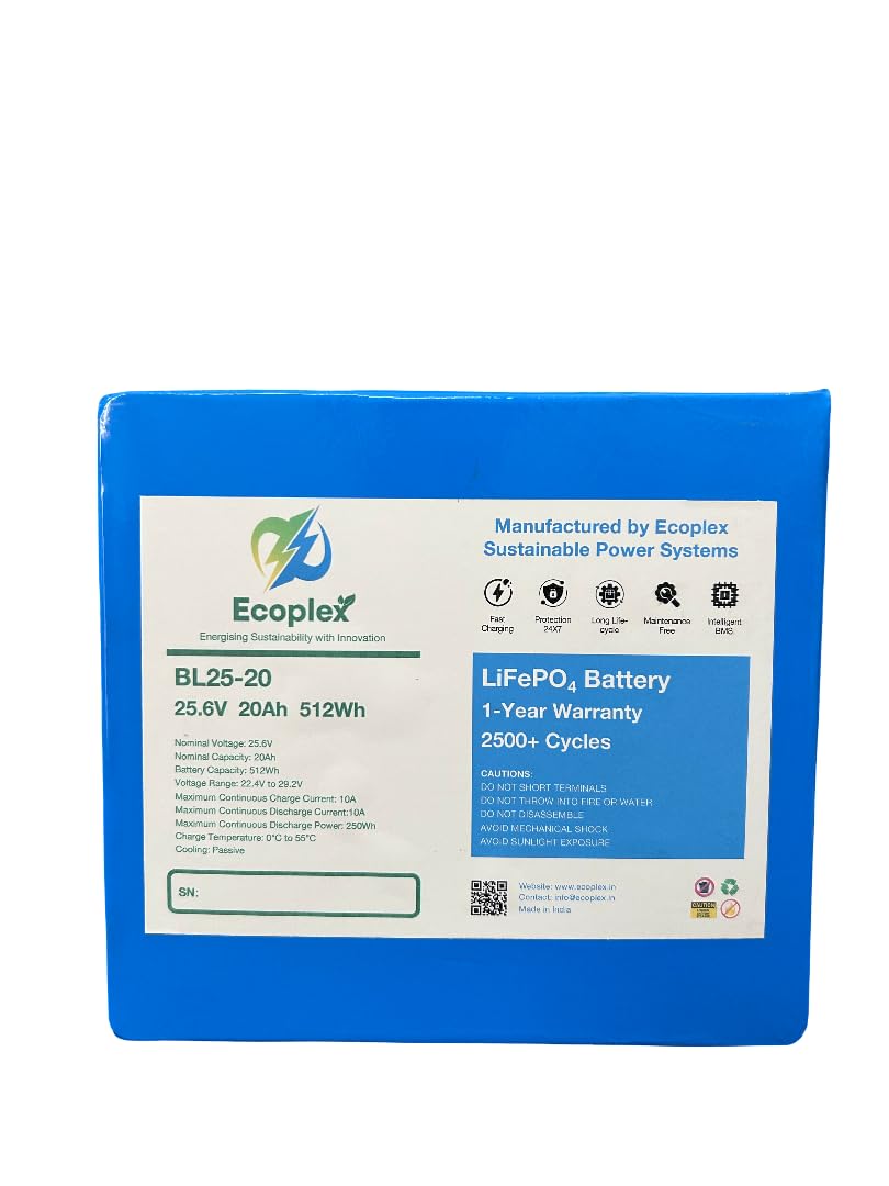 Ecoplex 25.6V 20Ah (512Wh Capacity) Lithium Ferro Phosphate Battery Pack Compatible with UPS/Inverters and Solar Panels for Homes and Shops-image-33