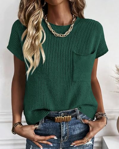 Image of KIRUNDO Summer Fall Short Sleeve Sweater for Women 2026 Casual Sweater Vest Cotton Knit Pullover Tank Tops Fashion Clothing