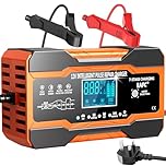 EAFC 12-Amp Car Battery Charger, 12V/12A Smart Fully Automatic Battery Charger with Temperature Compensation for Car Truck Motorcycle lawnmowers Marine Lead Acid Batteries (power cord length 2m)