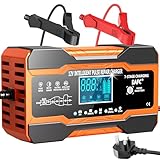 EAFC 12-Amp Car Battery Charger, 12V/12A Smart Fully Automatic Battery Charger with Temperature Compensation for Car Truck Motorcycle lawnmowers Marine Lead Acid Batteries (power cord length 2m)