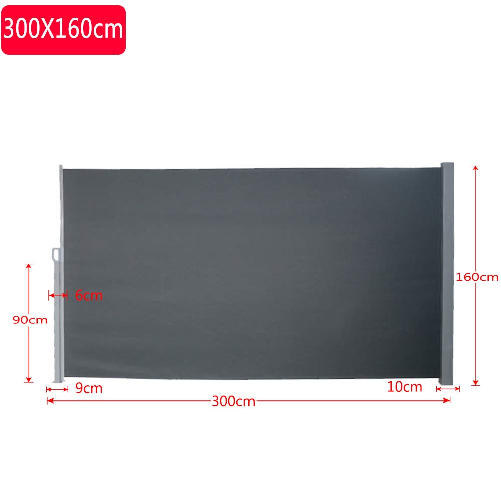UISEBRT Markiza boczna 160 x 300 cm (wys. x dł.) Roleta boczna Ochrona przed słońcem, osłona przed wzrokiem i wiatrem na balkon, taras, ogród, szary dymowy