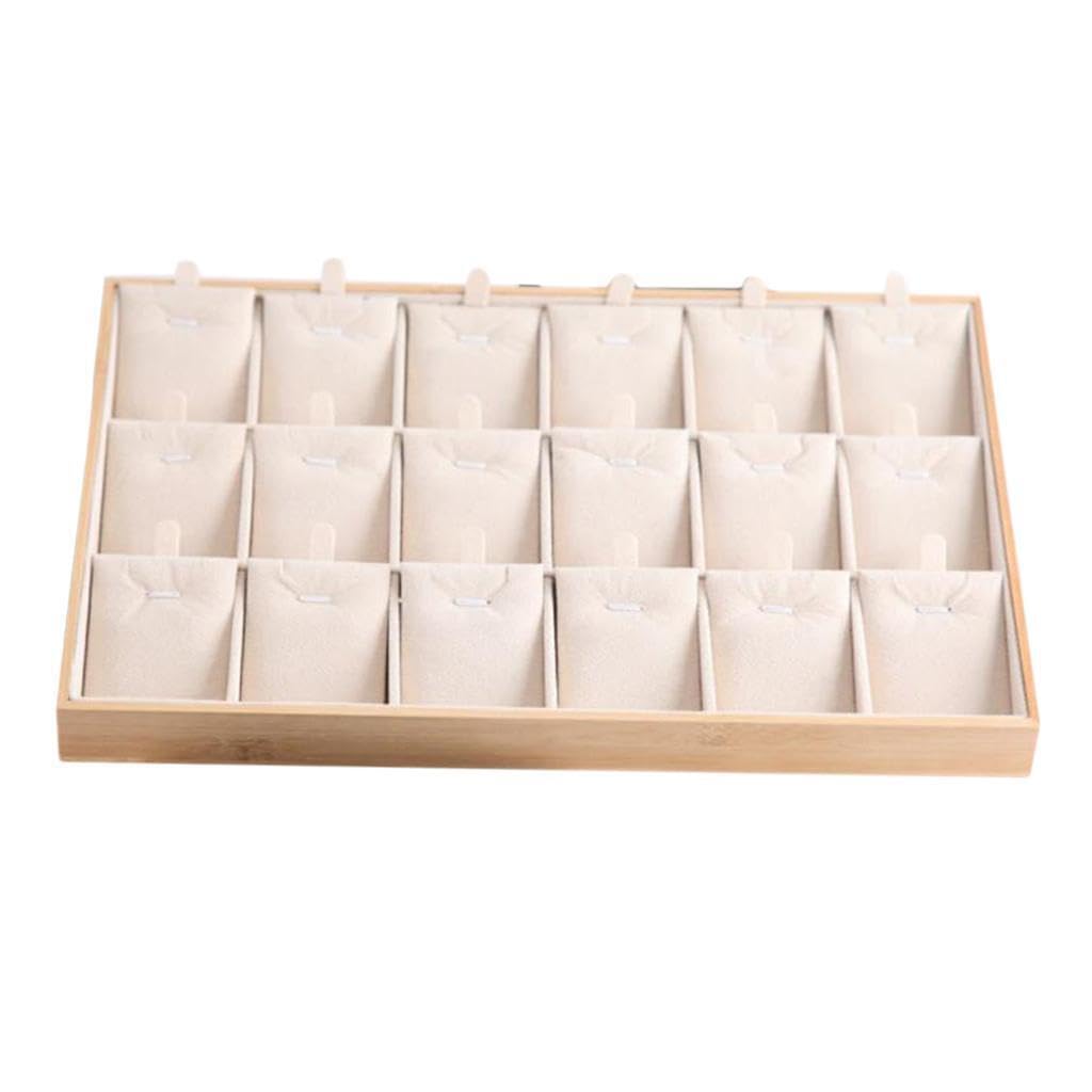 LIXSAZSE Bamboo Wood Jewelry Display Stand Elegant Pendant Necklace Showcase Drawer Box, Beige, 35x24x3cm