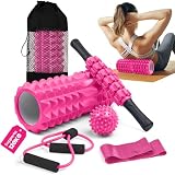 unycos - Foam Roller【PP/EVA】| Kit 5 in 1, Rullo per Massaggio Muscolare che Supporta 120 kg, Fascia di Resistenza Fitness, Palla, Bastone di Riabilitazione, Corda di Forma e Custodia (Rosa)