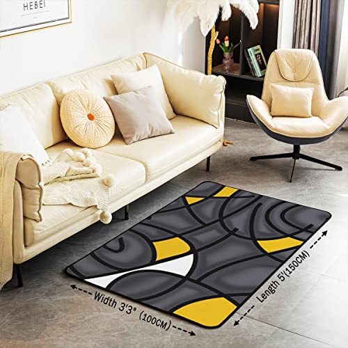 Homemissing Geometric Area Rug 100x150cm Modern Abstract Art Living Room Rugs For Bedroom Home Decor Grey Yellow Black Stripe Lines Carpet Ultra Soft Non-Slip Indoor Floor Mat - Image 3