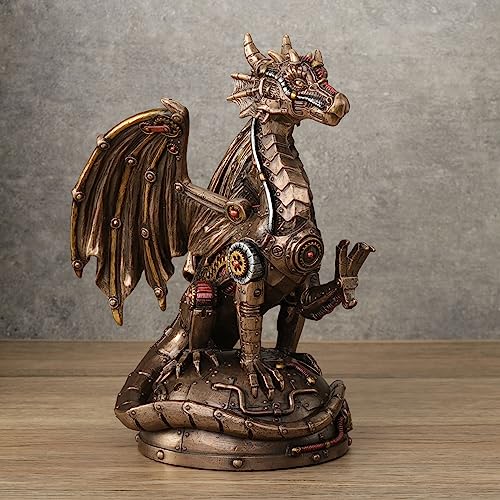 Estatua Dragón Steampunk en Bronce y Resina 8.25 in miniatura 7