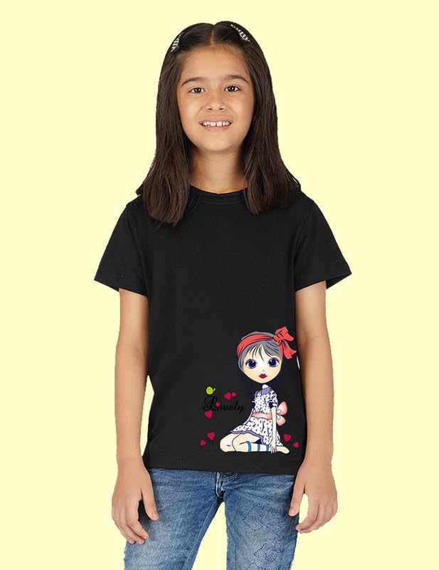 Image of Nusyl Girls Half Sleeves Black Lovely Printed T-shirt-NUGCTSH0076