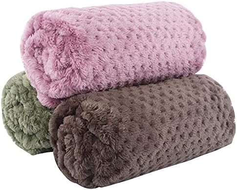 IEUUMLER 3 Pack Fleece Dog Blanket Soft Washable Pet Throw Blanket Sleep Bed Mat FC007 (M (76x52cm), Army Green+Bean Paste Red+Coffee)