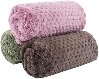 IEUUMLER 3 Pack Fleece Dog Blanket Soft Washable Pet Throw Blanket Sleep Bed Mat FC007 (M (76x52cm), Army Green+Bean Paste Red+Coffee)