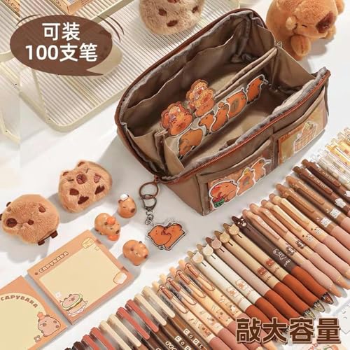 Joucien Jolie trousse à crayons de style dessin animé pour les élèves du primaire, sac de rangement de crayons de style personnalisé – Noir (sans aucun accessoire) – vue 3