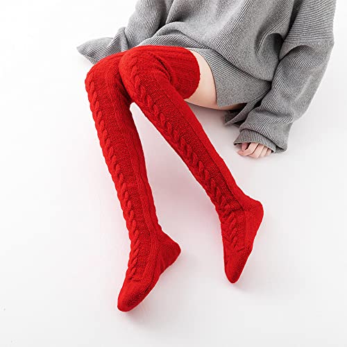 Pcavin Women's Thigh High Socks Over the Knee Cable Knit Boot Socks, Long Warm Fashion Leg Warmers Winter(Red(2024))2
