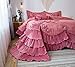Tache Elegant Satin Lace Cascading Ruffles Floral Embellished Victorian Rose Pink 6 Piece Bedding Set Royal Princess Dreams Comforter, Queen