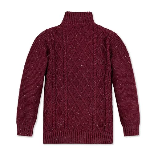Image of Hope & Henry Baby Boys' Long Sleeve Mock Neck Cable Sweater with Flecks, 6-12 Months, Wine Fleck Cable