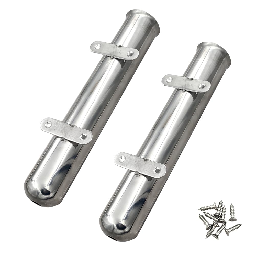 DGOL 2 Packs Strong Shinning 304 Stainless Steel Wall Mounted Fishing Rod Holder Cute Design Fishing Box Side Mount Bracket with Screws