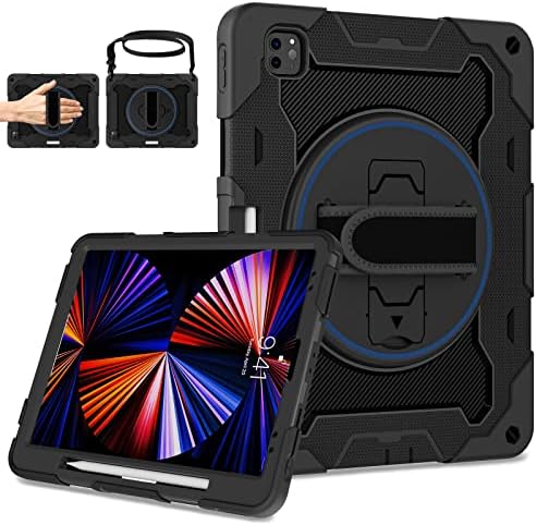 ROSROME for iPad Pro 12.9 Case 6th Generation 2022 with Screen Protector for Kids[15ft Drop Protection] Heavy Duty 12.9 inch iPad Pro Case 5th 4th 3rd Gen with 360 Kickstand Hand Strap Pencil Holder