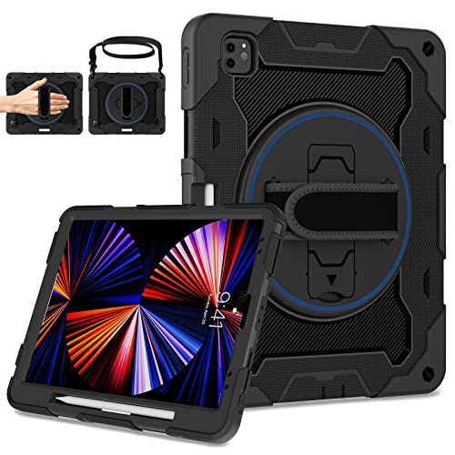 Rosrome For Ipad Pro 12.9 Case 6Th Generation 2022 With Screen Protector For Kids[15Ft Drop Protection] Heavy Duty 12.9 Inch Ipad Pro Case 5Th 4Th 3Rd Gen With 360 Kickstand Hand Strap Pencil Holder #TOP24