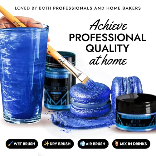 Image of MONEGASQUE Blue Edible Glitter for Drinks & Cakes, Luster Dust, 7g | Cocktail Shimmer Powder, for Cupcakes, Champagne & Macarons, Cocktail Garnish, Food-Grade, Vegan, for Bakers & Mixologists